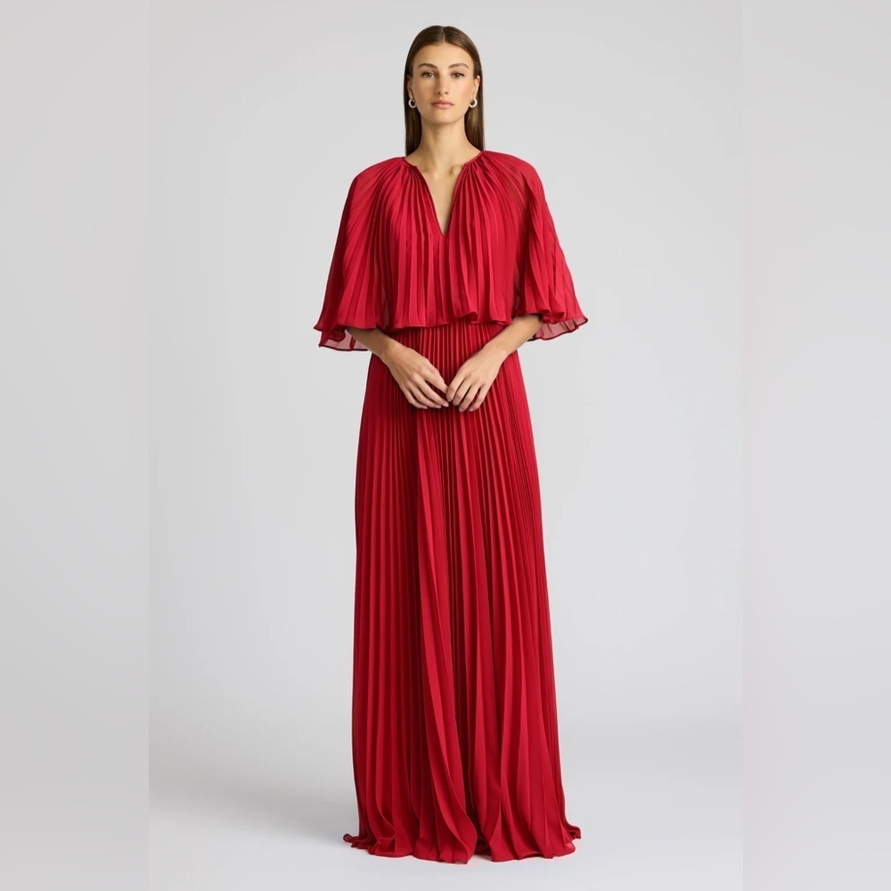 NWT Zac Posen Red Pleated Maxi Gown